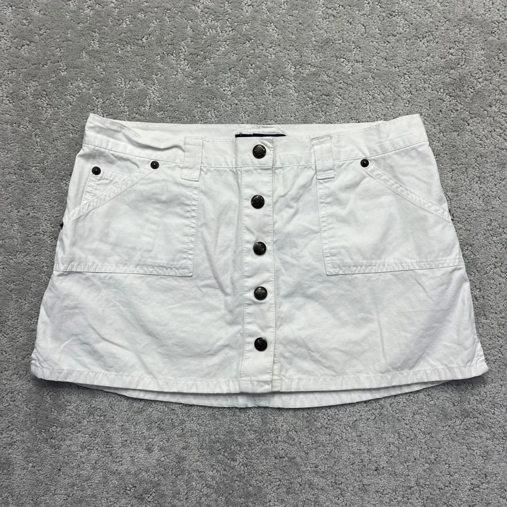 Abercrombie & Fitch Mini Skirt Womens 2 White Cotton Button Snap Front Micro Y2K